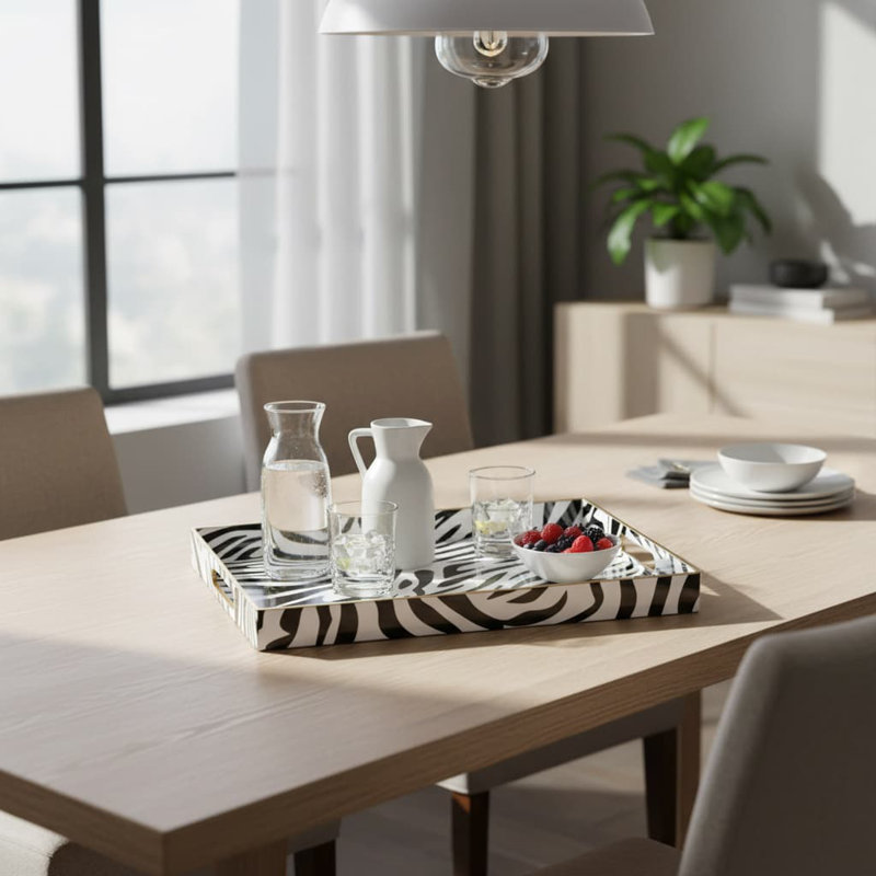 Tray, Black/White Animal Print, 4.06cm H x 39.88cm W x 29.97cm D, 1