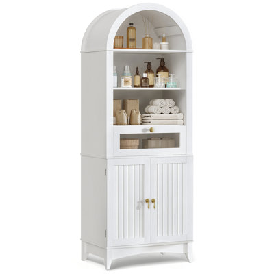 66.2" Tall Arched Bathroom Storage Cabinet with Flip Drawer and Shelves