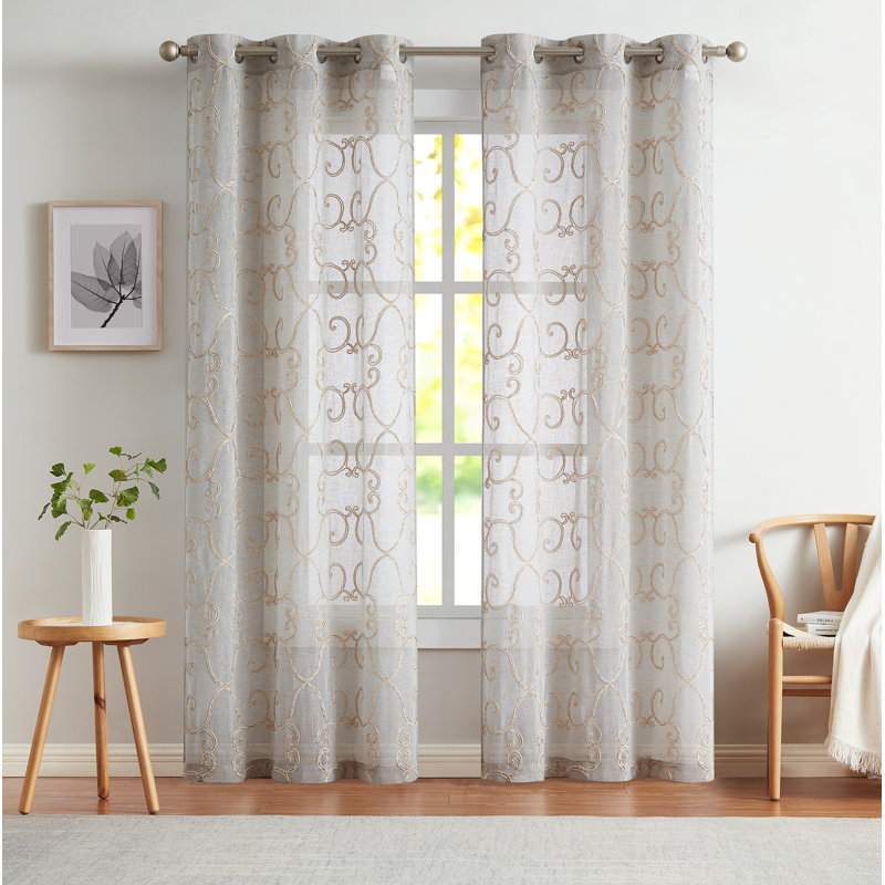 Paire de rideaux semi-transparents en polyester Niyaz, Lin, L 76 po x L 96 po