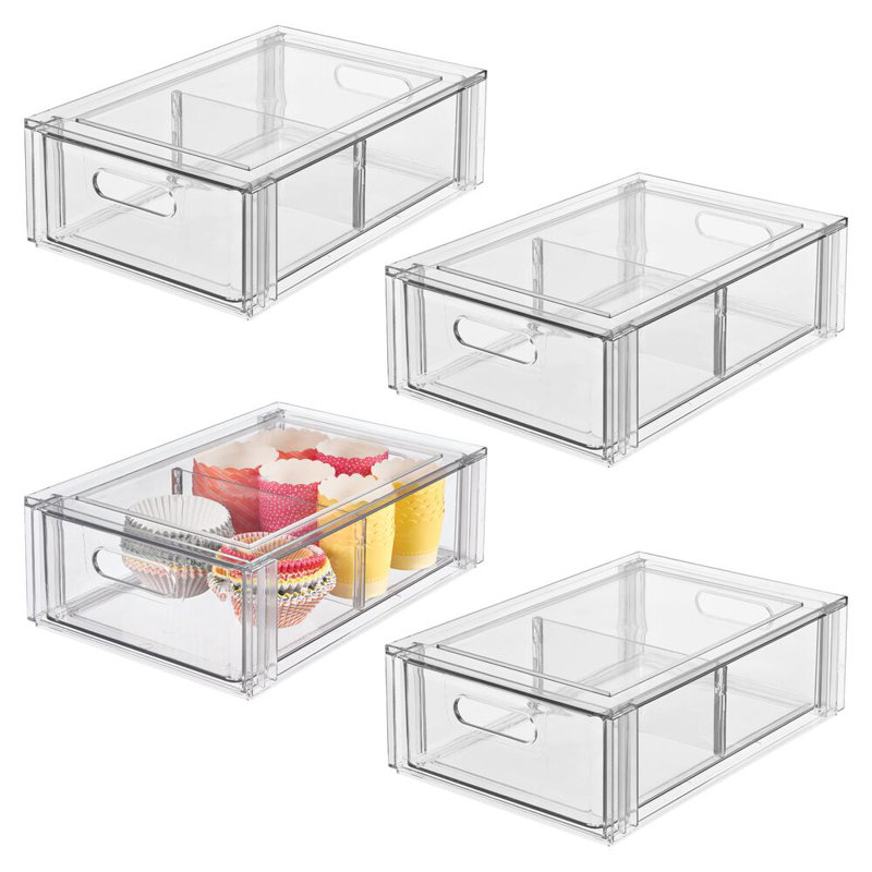 Stackable Divided Kitchen Storage Drawer - Pull-Out Sliding Bin for Fridge, Pantry, or Under-Sink