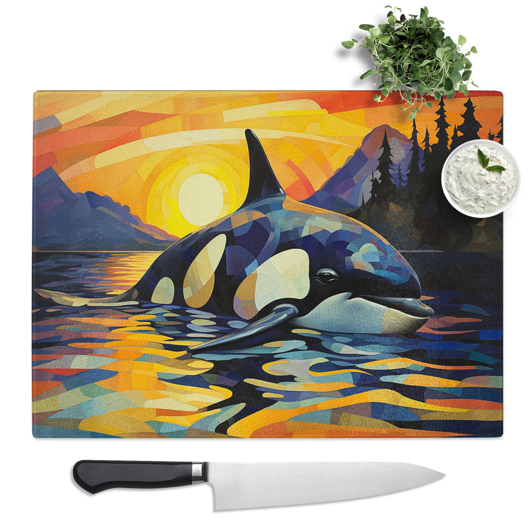 Orca Whale Cubism  Glass Chopping Board