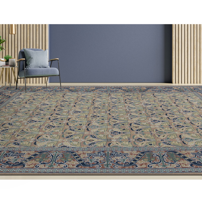 Wool Oriental Area Rug in Beige/Dark Blue