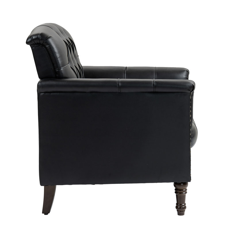 Edvardas 80Cm Wide Tufted Armchair, Black Faux Leather