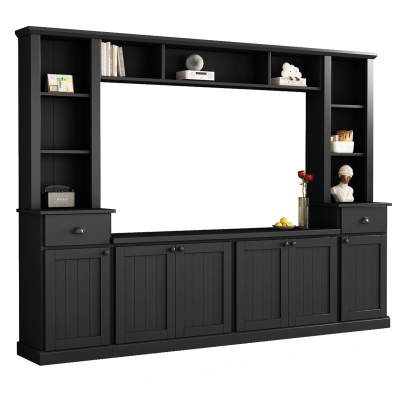 Meuble audio-vidéo pour salon, téléviseur de 75 po, noir, avec rangement polyvalent et options de hauteur, Noir