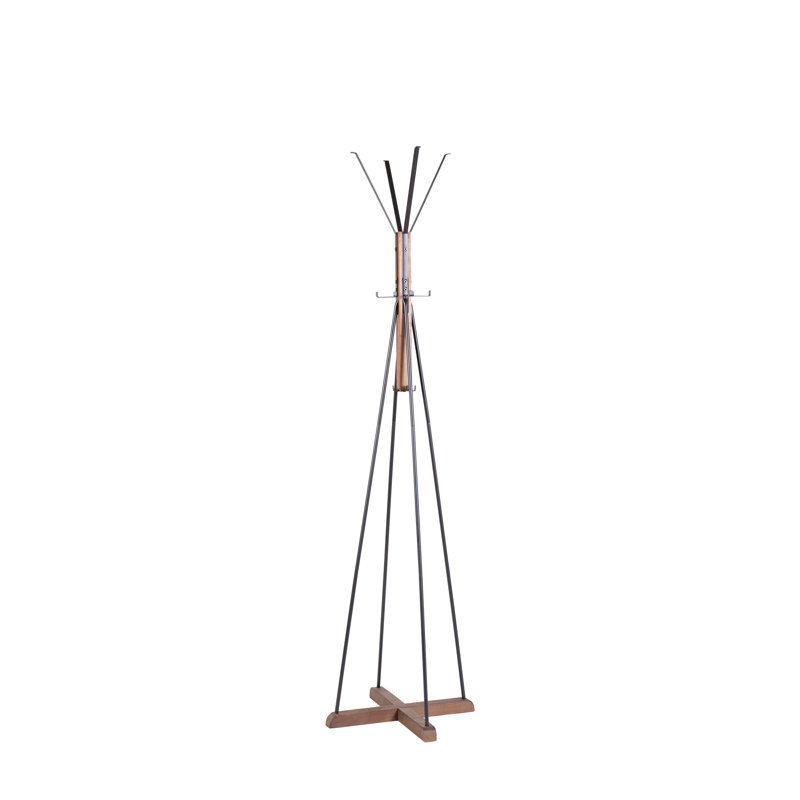 Reclaimed Wood And Metal Freestanding Coat Rack With Hooks Use In Bedroom, Living Room
