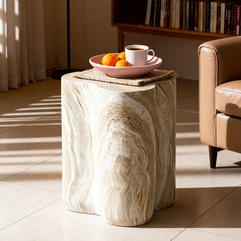 Modern Artistic Irregular Silhouette End Table - Magnesium Oxide With Marble-Look Water Transfer Print, Smooth Surface, Ideal For Living Room & Bedroom