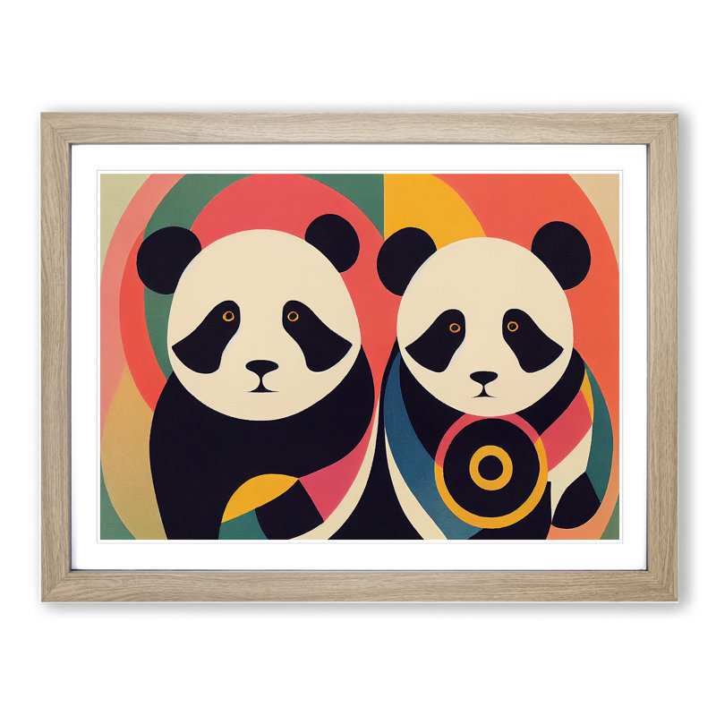 Abstract Pandas Vol.2 - Framed Print, 46cm H x 64cm W x 2cm D, Oak