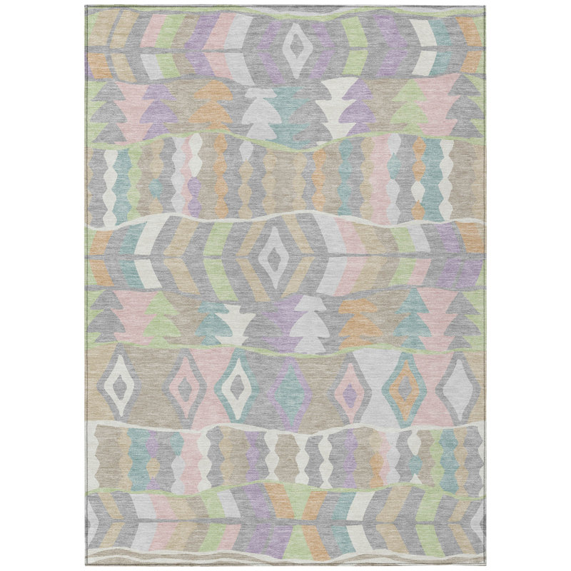 Machine Washable Indoor/Outdoor Chantille ACN2844 Lodge Rug, Pewter, 5' x 7'6"
