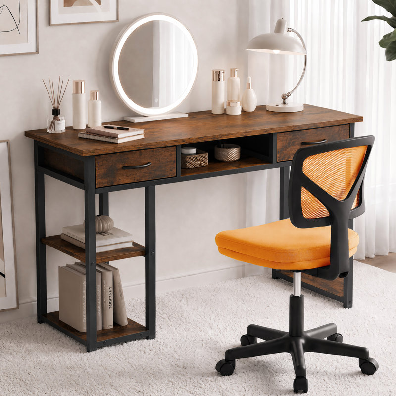 Ensemble de bureau et de chaise: bureau d'ordinateur de 48 pouces et chaise en filet noir à hauteur réglable, Brown