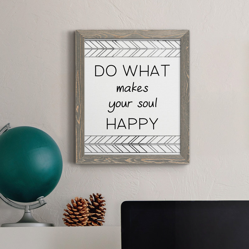 «Your Soul Happy», art textuel sur toile, 44" H x 31" W x 1" D, gris