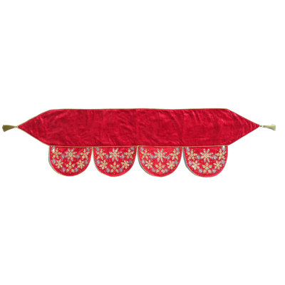 Écharpe de cheminée en velours avec perles à la main et broderie Crewel