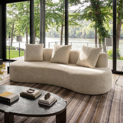 Canapé incurvé moderne en lin 86,6 po avec 2 coussins décoratifs