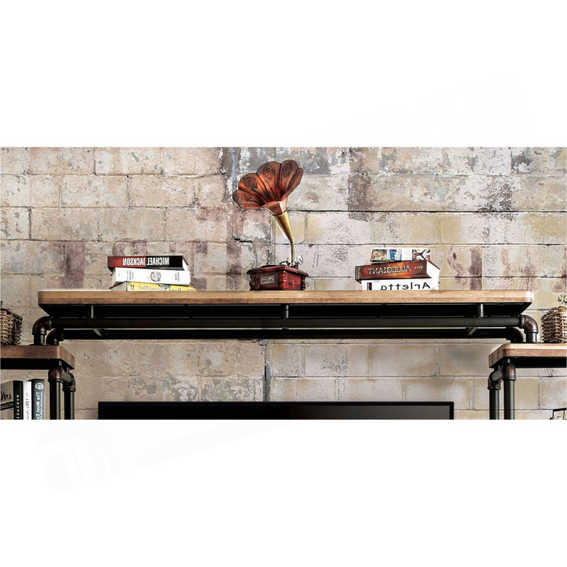 Console de style industriel avec structure en métal et bois, finition noire et ton antique