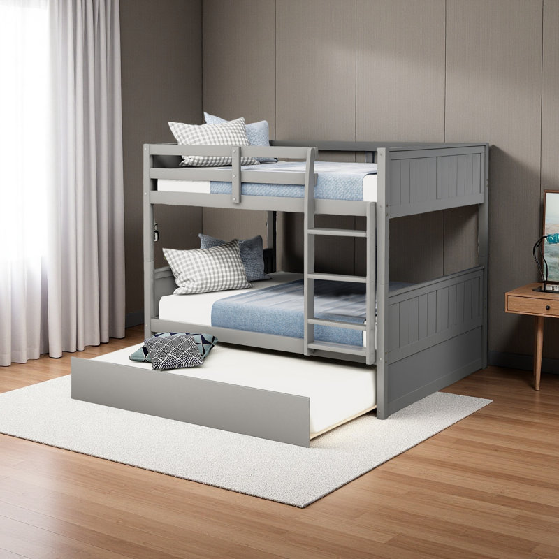 Lit superposé double au-dessus de double avec lit gigogne simple, Gris