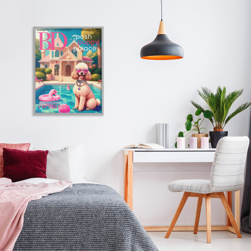 Giclée encadrée par Poodle, par Grotto Studios, H 20 po x l 16 po, Estampe numérique Farmhouse