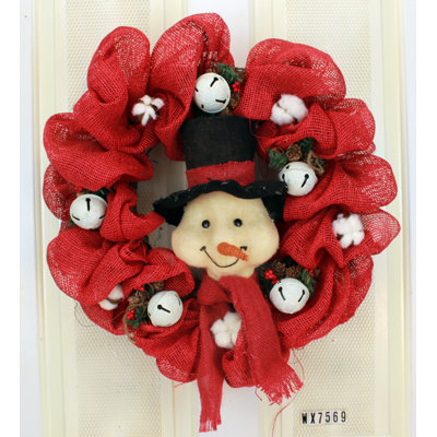 Couronne de noël en toile jute 22 po christmas bonhomme de neige