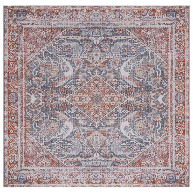 Tapis oriental gris / rouille Abdussamad, Carré 6 pi
