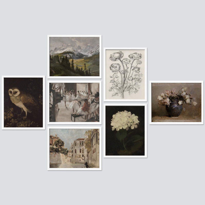 "Bouquets de fleurs, fleurs rustiques, nature, nature sauvage", 7 pièces sur papier, Blanc, H 14 po x l 11 po