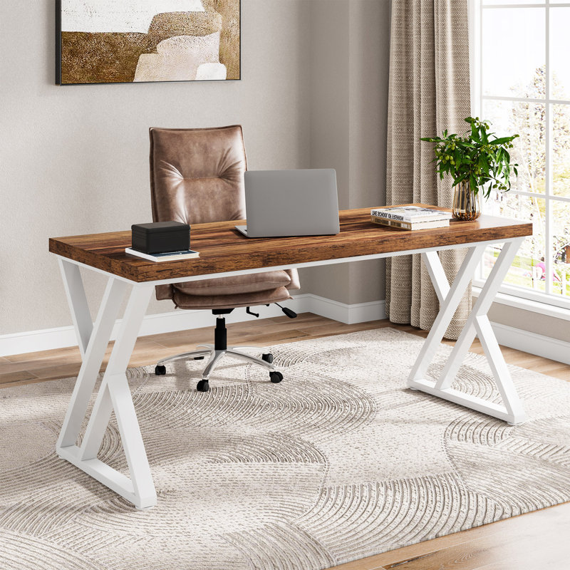 Metal Base Desk, Walnut, White