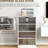 4 Media Cabinet, Tempered Glass Doors, Adjustable Shelves, Cable Management, Distressed White For Digital Audio Video Stand, Modern With Attractive