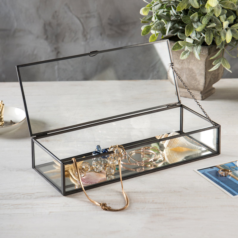 Boîte de rangement en verre vintage pour bijoux
