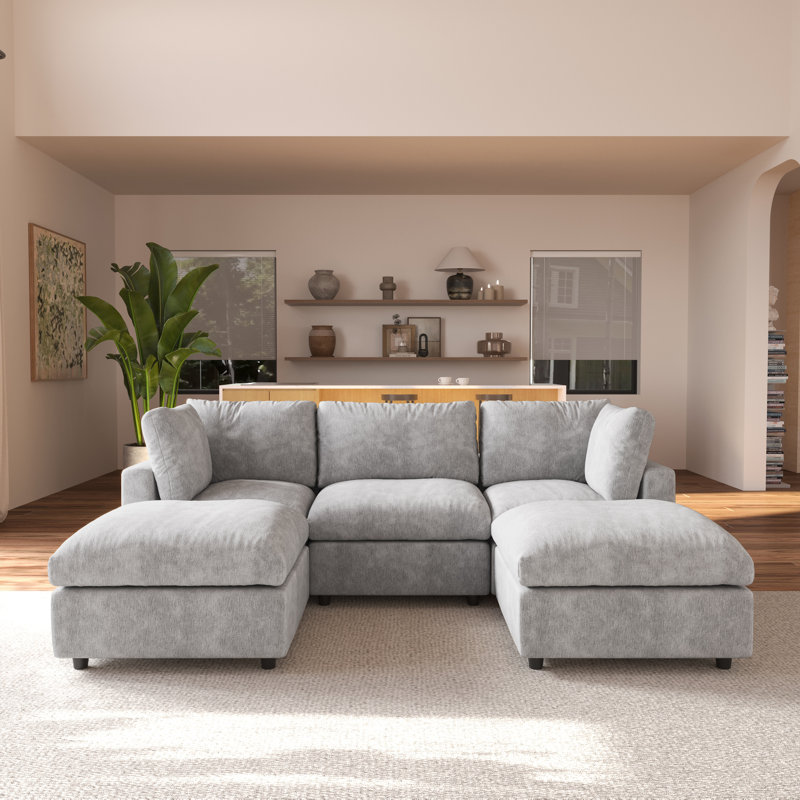 Kessi 5-piece Slipcovered Sectional, Light Gray