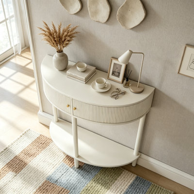 Artisan-Crafted Wave-Pattern Demi-Lune Console Table