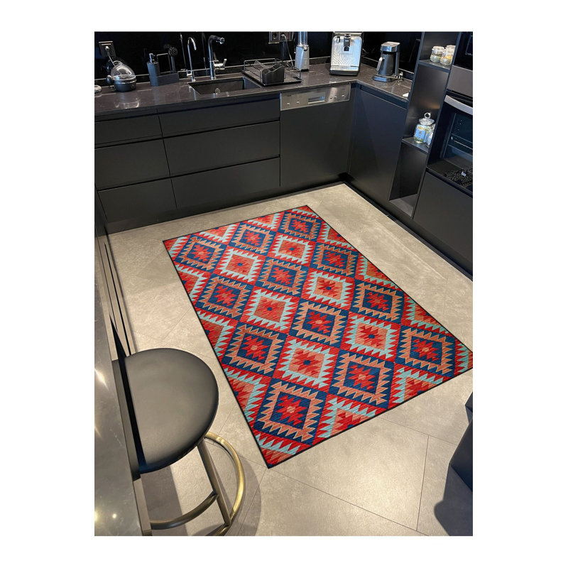 Tapis rose géométrique à motif géométrique moderne lavable à la machine, Tapis de couloir 3 pi 3 po x 6 pi 7 po inclus