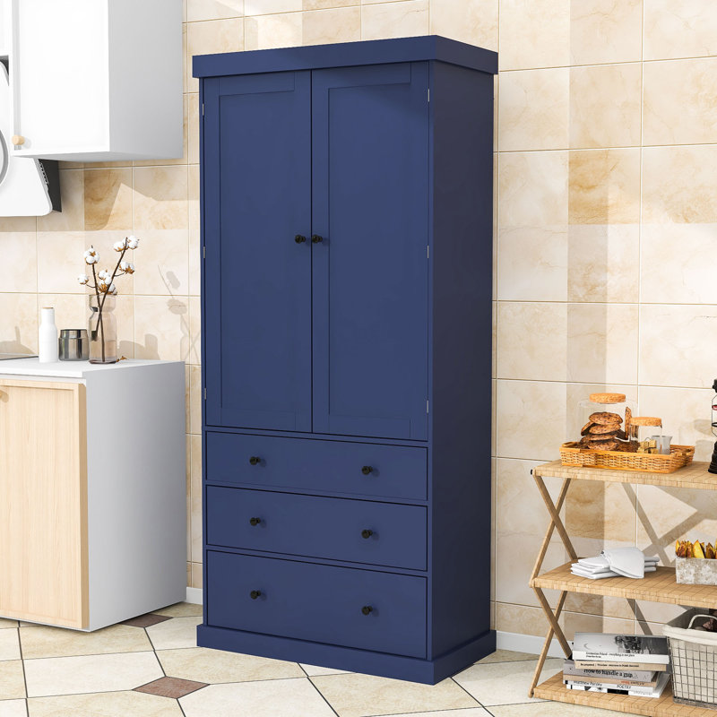 Garde-manger Farmhouse, armoire de rangement haute avec 3 tiroirs et tablettes réglables, Crème