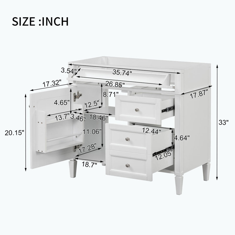 Meuble-lavabo 36 po sans lavabo supérieur, Blanc
