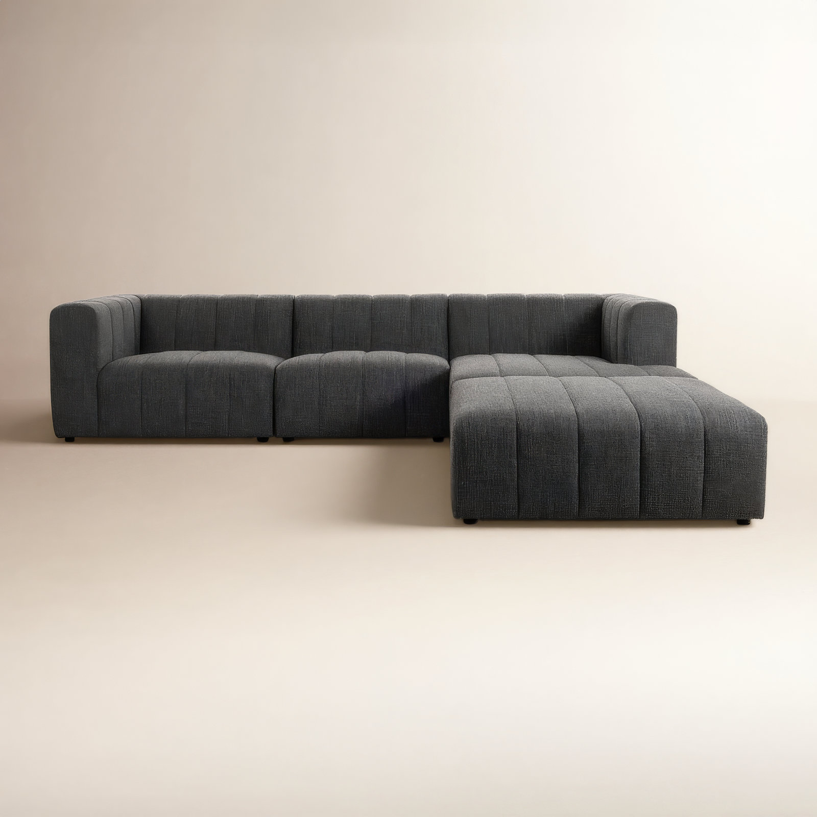 Bowry Sofa and Chaise, Right Hand Facing, Saxon Charcoal Polyester Blend
