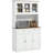 71" Tall Kitchen Pantry Storage Cabinet With Microwave Stand, Freestanding Buffet With Hutch, 2 Drawers, 5 Doors, Adjustable Shelves And Glass Doors For Kitchen, Dining Room, White