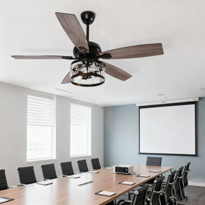 Ventilateur de plafond 52 po à 5 pales de style campagne moderne avec lumière et télécommande 
