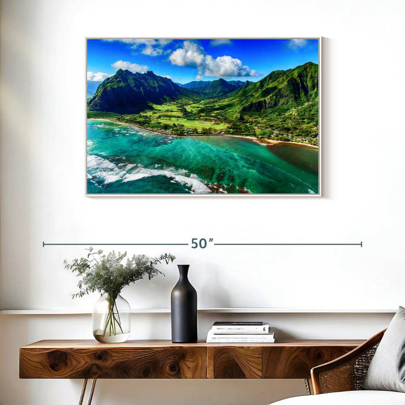 Paysage côtier de Kualoa, Cadre flottant blanc, 37 po x 25 po