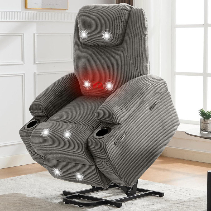 Electric Power Lift Recliner Chair for Elderly with Massage & Heat, Side Pockets & Cup Holders, Gray