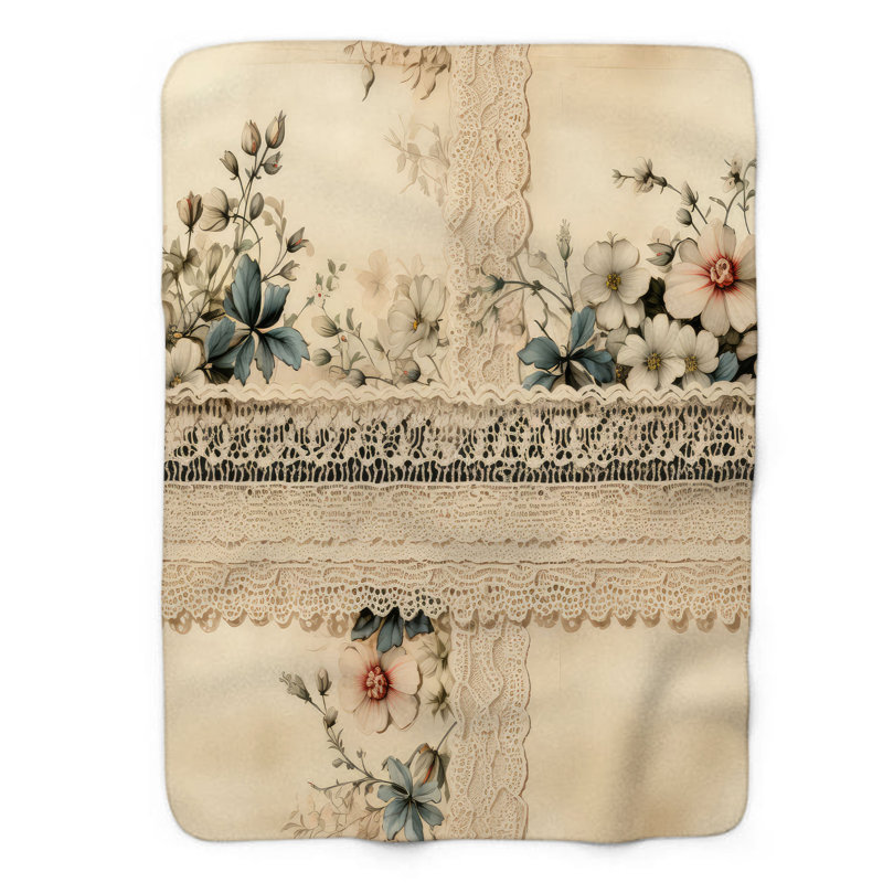Vintage Lace Treasures - jeté en sherpa de qualité supérieure 1 pièce, 50 po x 60 po