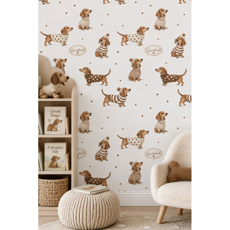 Dachshund Dogs In Knit Pulls Fond d'écran sur fond blanc, Peler et coller