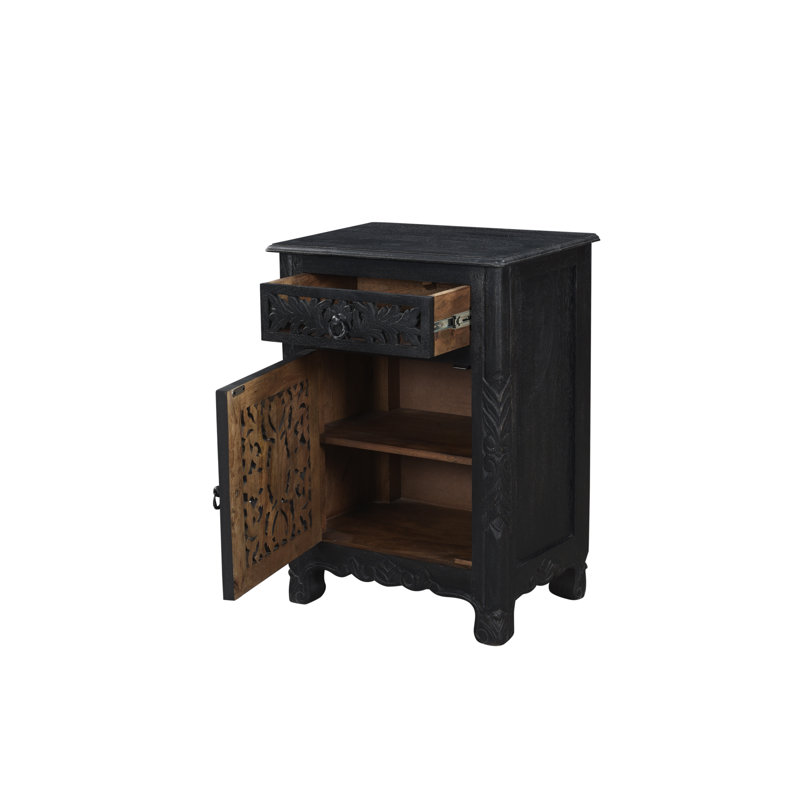 Harleen 22'' W Solid Wood Nightstand, Left, Black