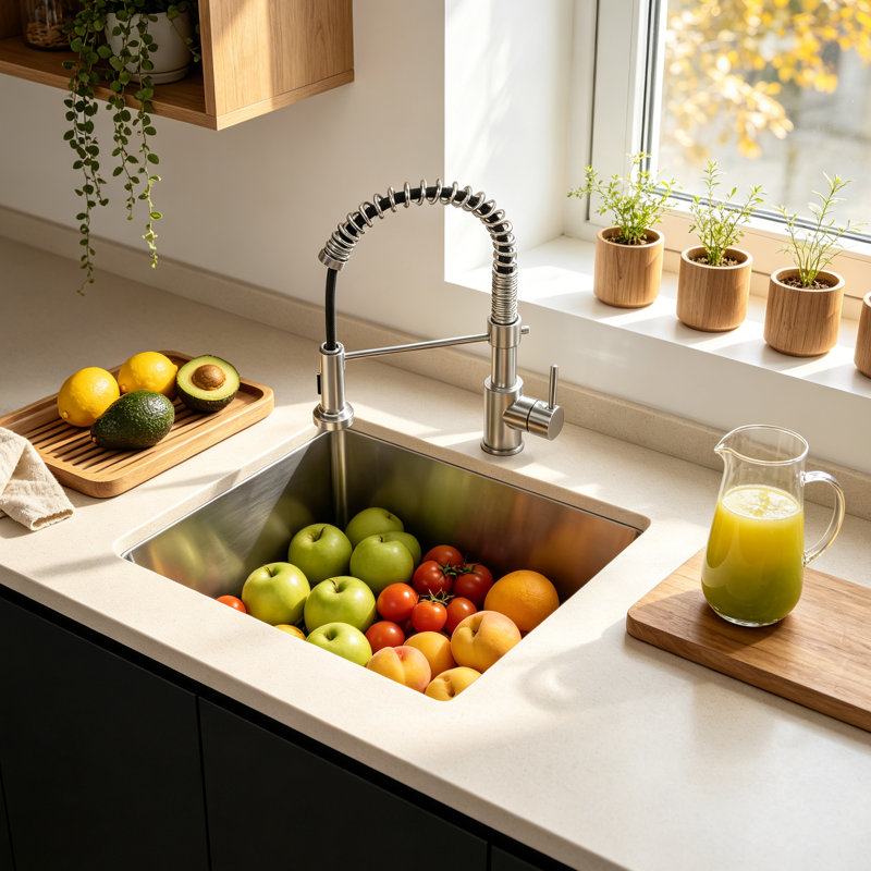 Évier de cuisine et de bar encastré à simple cuve en acier inoxydable, 18*18, Nickel brossé