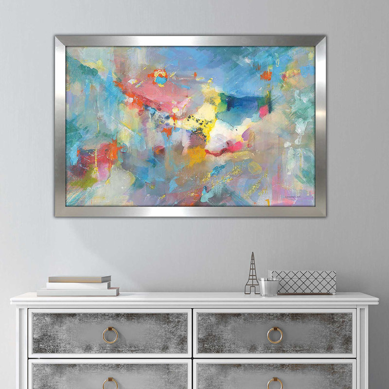 Quasar par Danhui Nai - Peinture, H 27,5 po x l 39,5 po x P 0,75 po, Encadrement argenté