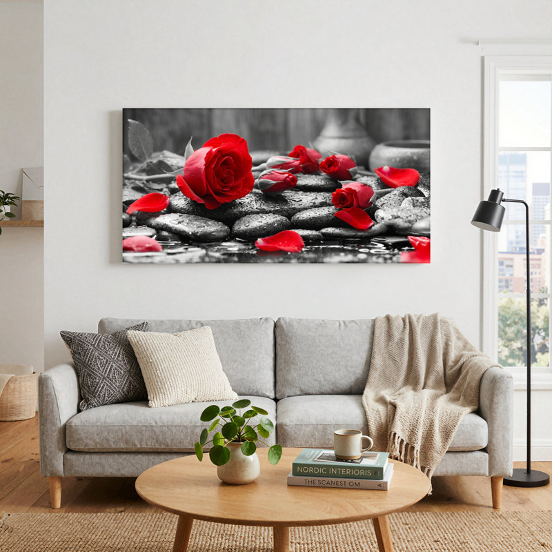 Ensemble de 1 tableau sur toile Rose rouge, L 40 po x H 20 po, Toile tendue
