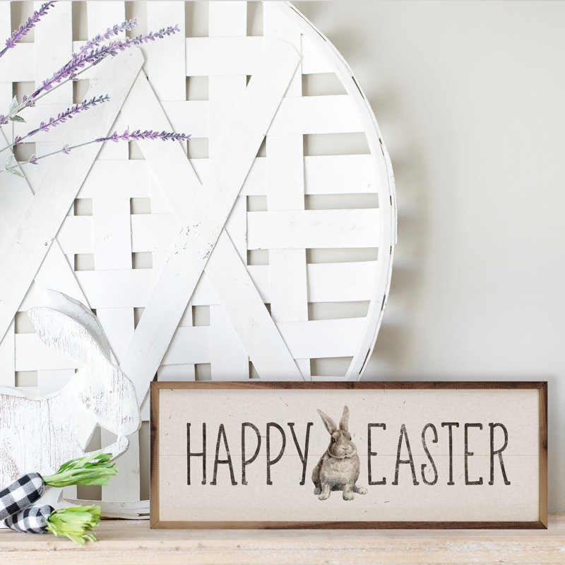 Happy Easter Sitting Bunny White, 8" H x 24" W x 1" D