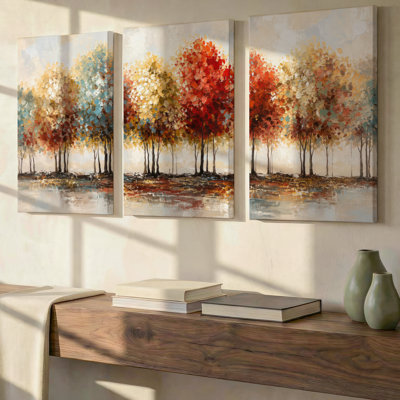 3 Pieces Exculisive Modern Abstract Ginkgo Leaves Large Wall Art, Modern Canvas Decor for Living Room, Bedroom, Office and Home, Ready to Hang