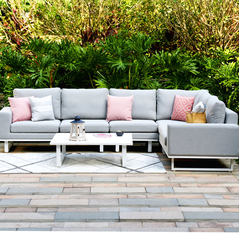 Terrest  Outdoor Fabric Large Corner Group, Light Grey, White