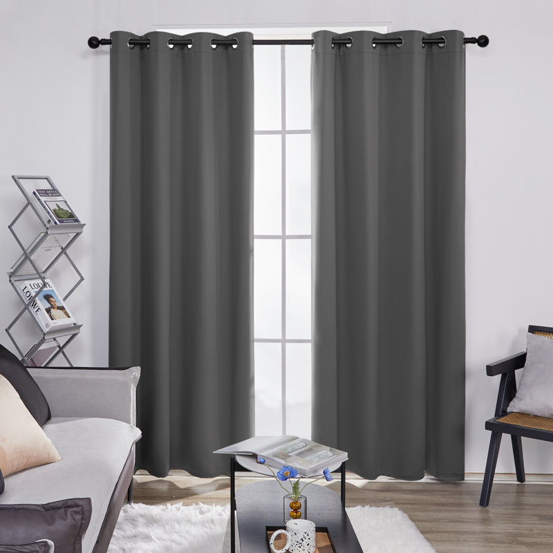 Ebern Designs Blackout Bedroom Curtains Panels (Set of 2), 55" W x 79" L, Dark Gray