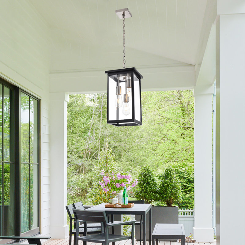 Lanterne suspendue d'extérieur 3 lumières Hannover, Transparent, Noir mat / nickel brossé
