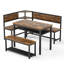 3-Piece Industrial Style Corner Breakfast Nook with L-Shape Bench, Straght Bench and Storage Dining Table, 5-Person Kitchen Dining Set-952751942