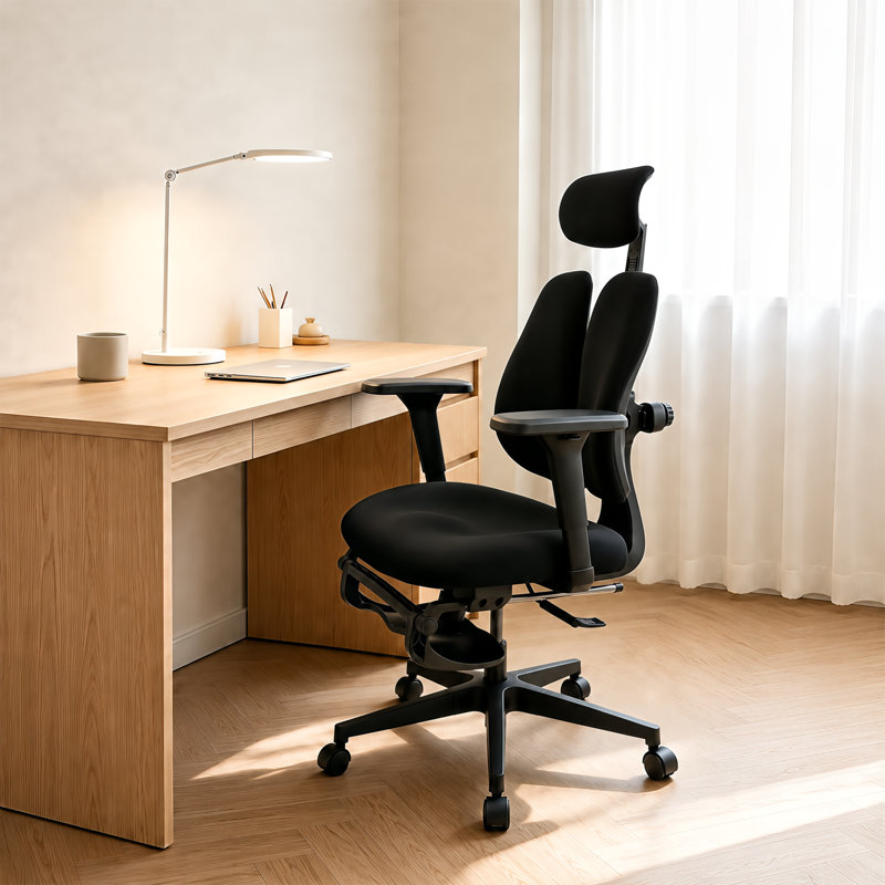 Ergonomic Split-back Office Chair with Adjustable 2d Headrest and 4d Armrests, With Footrest