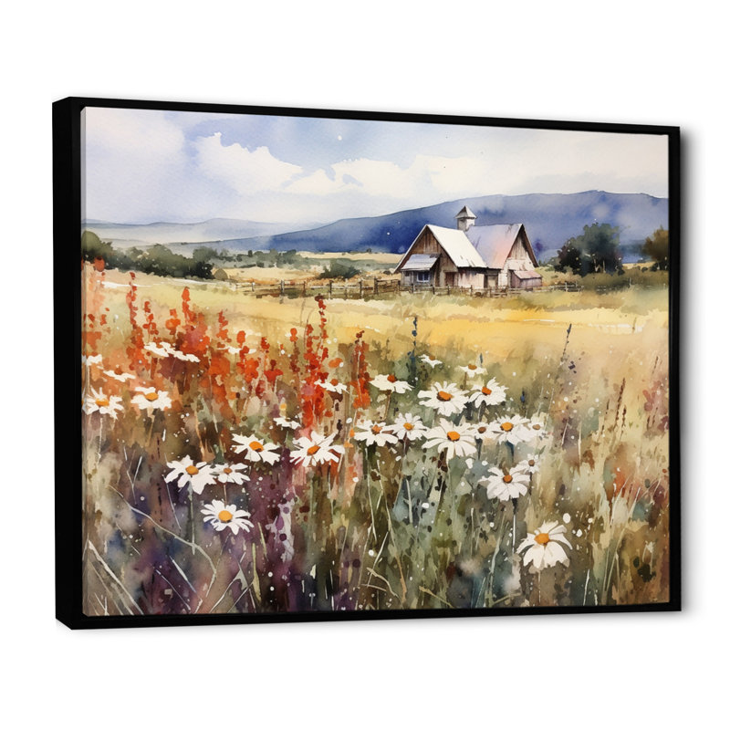 «Green Green Meadow At The Farm I», impressions sur toile florales, H 12 po x l 20 po x P 1 po, Cadre flottant noir