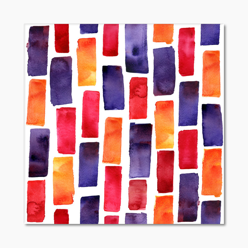 Rayures colorées de peinture mauve et rouge - reproduction d'art sur toile à motifs, H 36 po x l 36 po x P 1,5 po